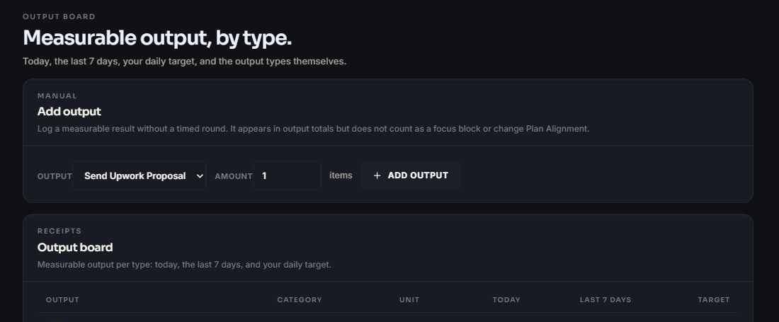 PomoZentra Output board in dark mode